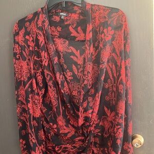 FINAL MARKDOWN Sheer Buffalo David Bitton Red and Black Floral Top and cami xl